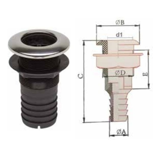 Can Plastic Skin Fitting with SS Cover 1-1/4" Hose