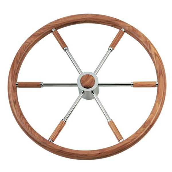 Stainless Steel Steering Wheel with Wood Rim 50cm