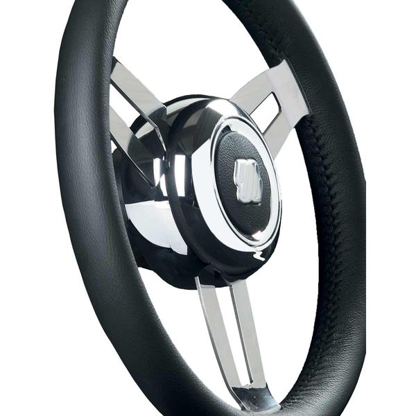 Ultraflex Stainless Steel Steering Wheel (Black Leather / 350mm / Hub)