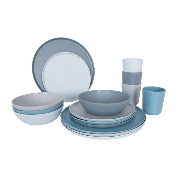 Bo-Camp Tableware Molvadite (16 Pieces / Blue/Grey)